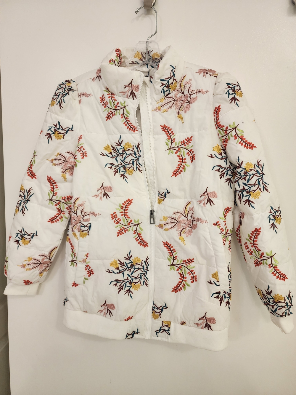 Kids Floral Print White Puffer Jacket
